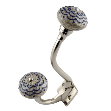 Navy Blue Crackle Ceramic Silver Iron Hook